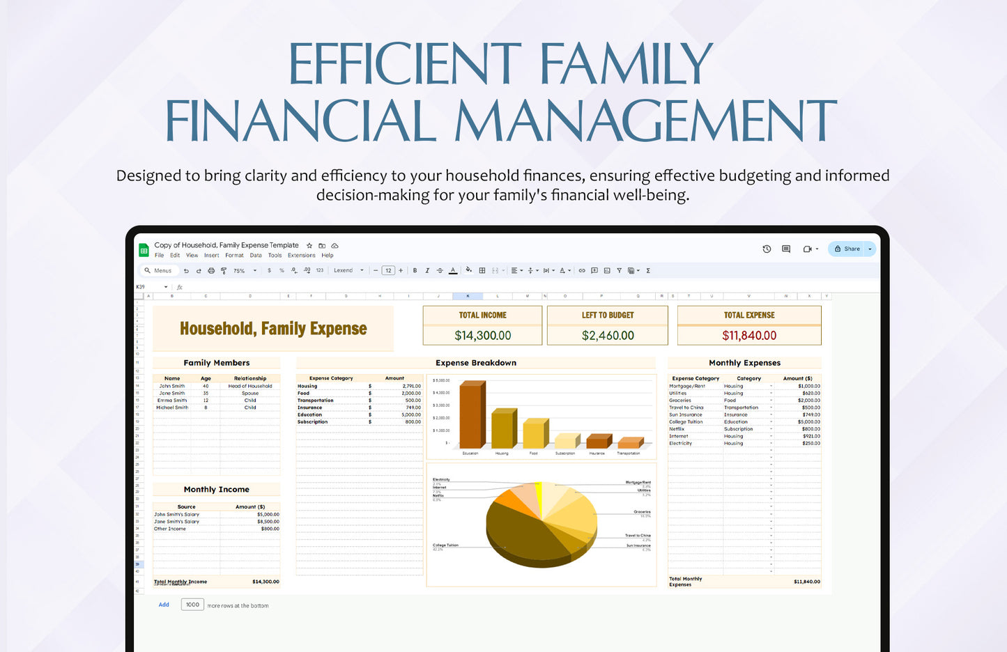 Household, Family Expense Template